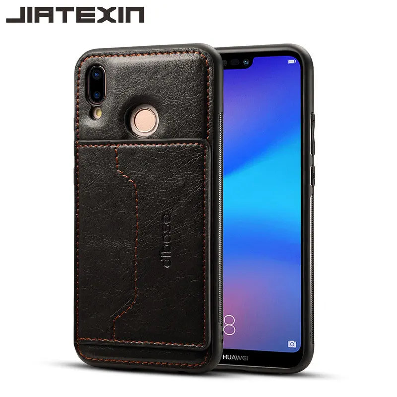 JIATEXIN TPU Bumper Case For Huawei P20 Lite PU Leather Cover Shell Nova 3E Stand Holder With Card Pocket Capa |