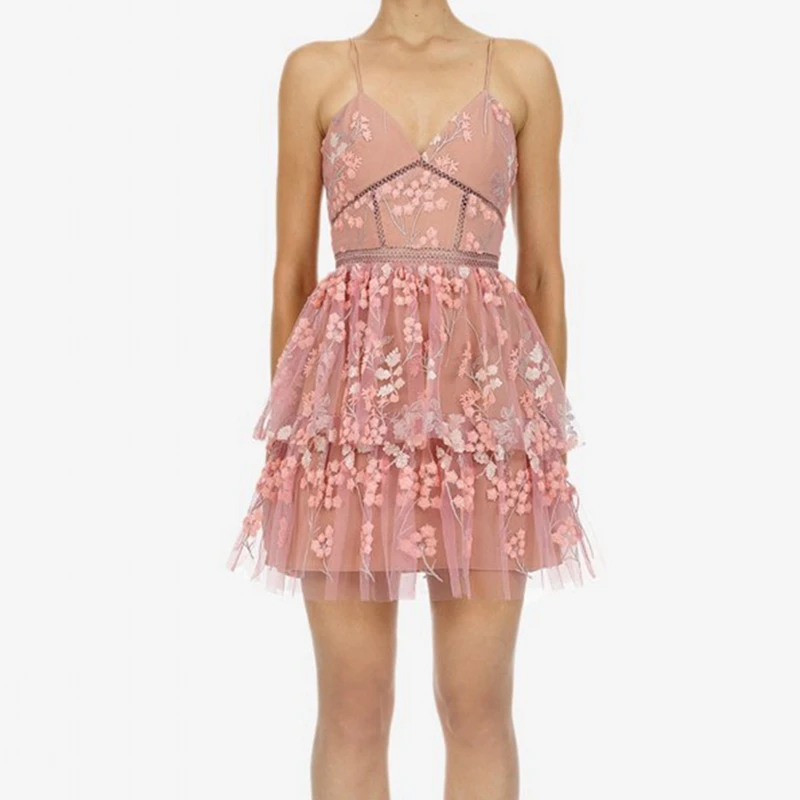 

Self Portrait Pink Summer Mini Dress 2019 Women Sexy Spaghetti Strap Dresses