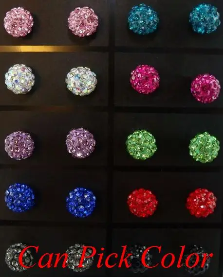 

new arrival ljox 8mm fashion silver plated Earrings Clay Disco Crystal Ball Stud Earring Mix Colors Rhinestone
