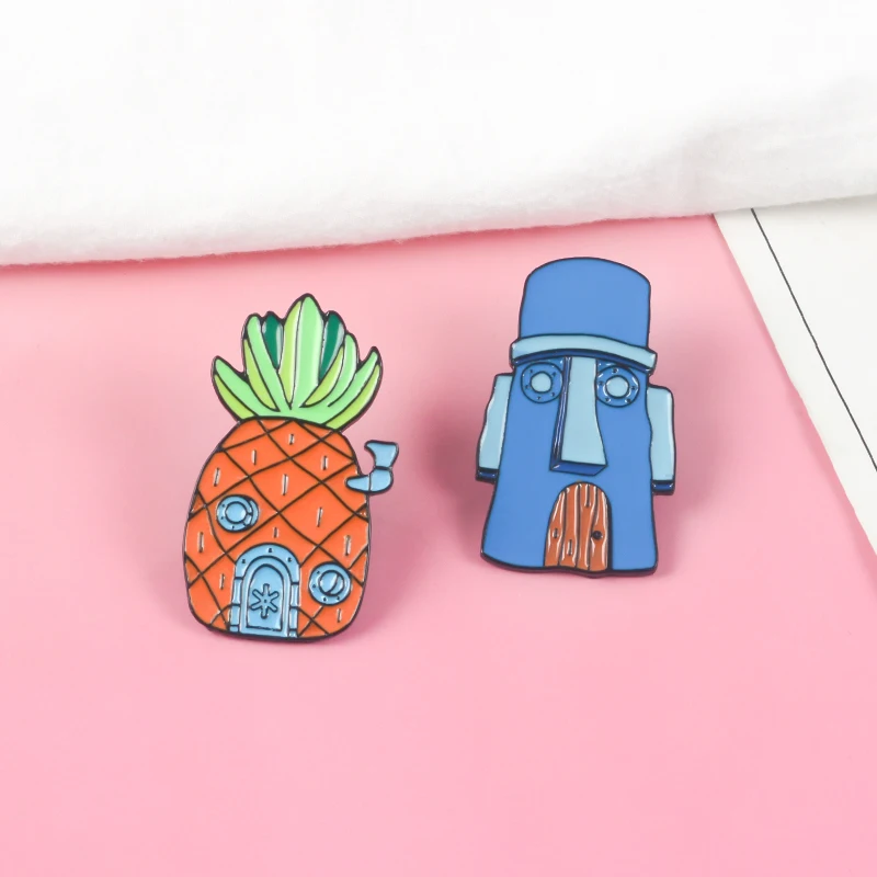 

Cartoon BoB Pin ! Masks House Pineapple House Squidward Sponge Baby Hard Enamel Pins Backpack Denim Badge For Gift