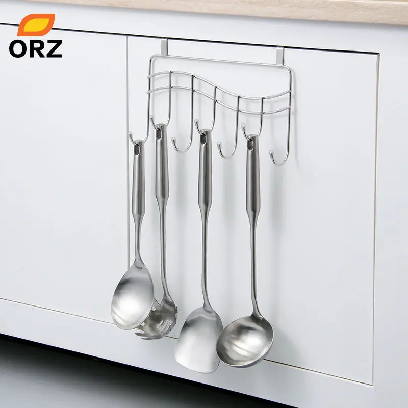 ORZ 7 السنانير المطبخ مجلس الوزراء باب هوك شماعات رف الحمام التخزين حامل منشفة رف المطبخ أشتات المنظم الفولاذ المقاوم للصدأ