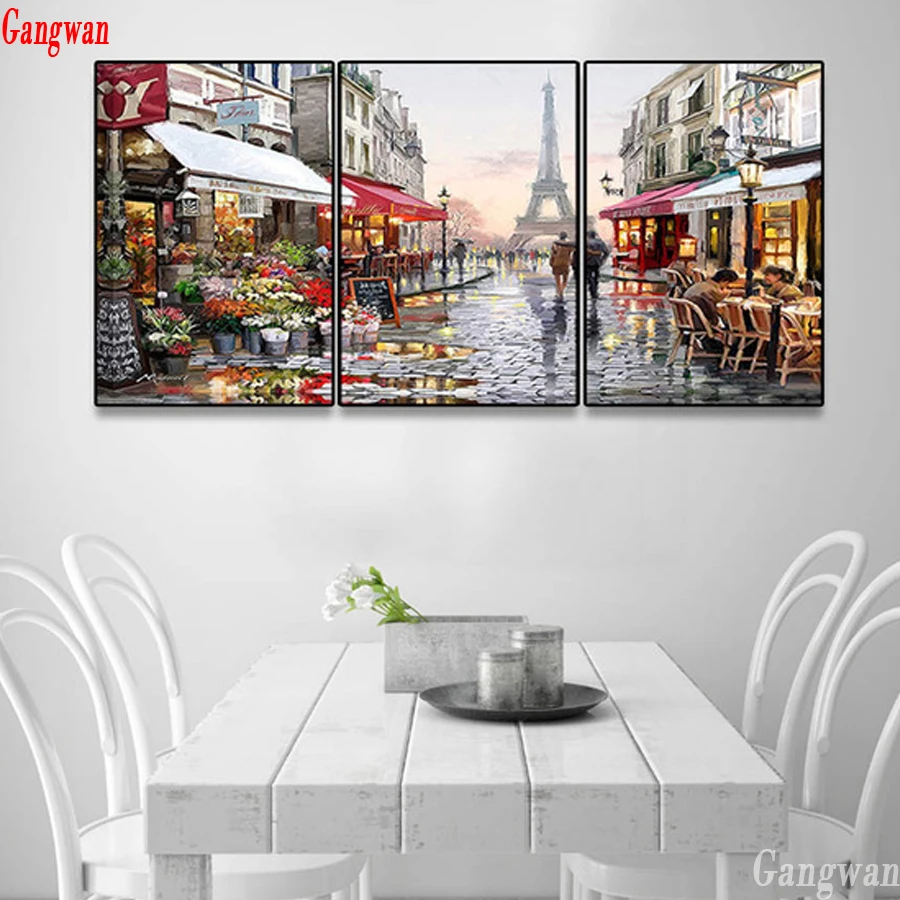 3 Pcs DIY diamond Painting Paris France Tower Diamond Embroidery abstract couple full drill Home Wall decor mosaic street Lover Landscape