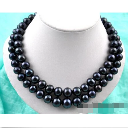 

2strands 19" 14mm round black FW pearl necklace ^^^@^Noble style Natural Fine jewe FREE SHIPPING