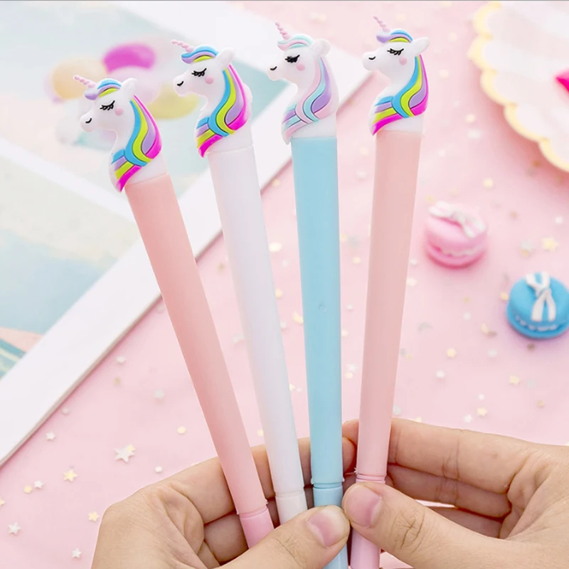 

3pcs/lot Kawaii Unicorn silicone gel pen creative shape neutral pen students office with 0.38mm black gel pen stationery
