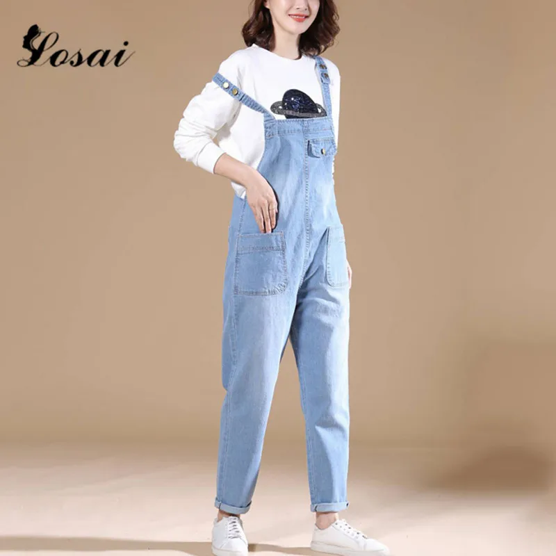Najtaniej Plus rozmiar 7XL damski kombinezon dżinsowy 2019 panie luźne jeansy pajacyki kobiece w stylu casual, z dziurami kombinezon dresowy s chłopak ogólnie Playsuit