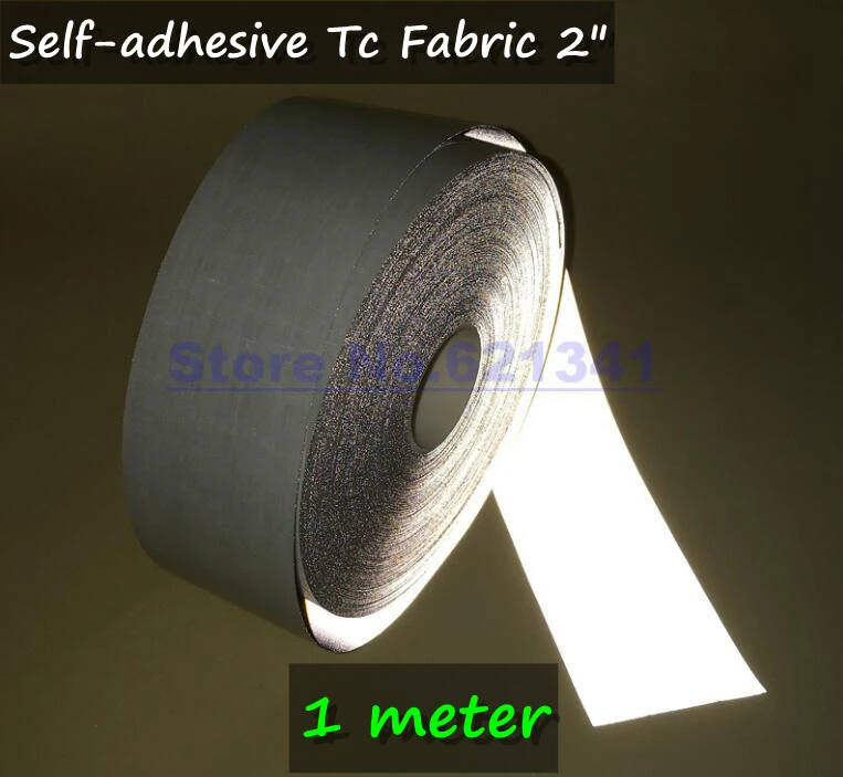 

1Meter x 50mm(2") Self-adhesive Bright Silver Reflective Fabric TC Tape Safety Warning Reflective Material Tape