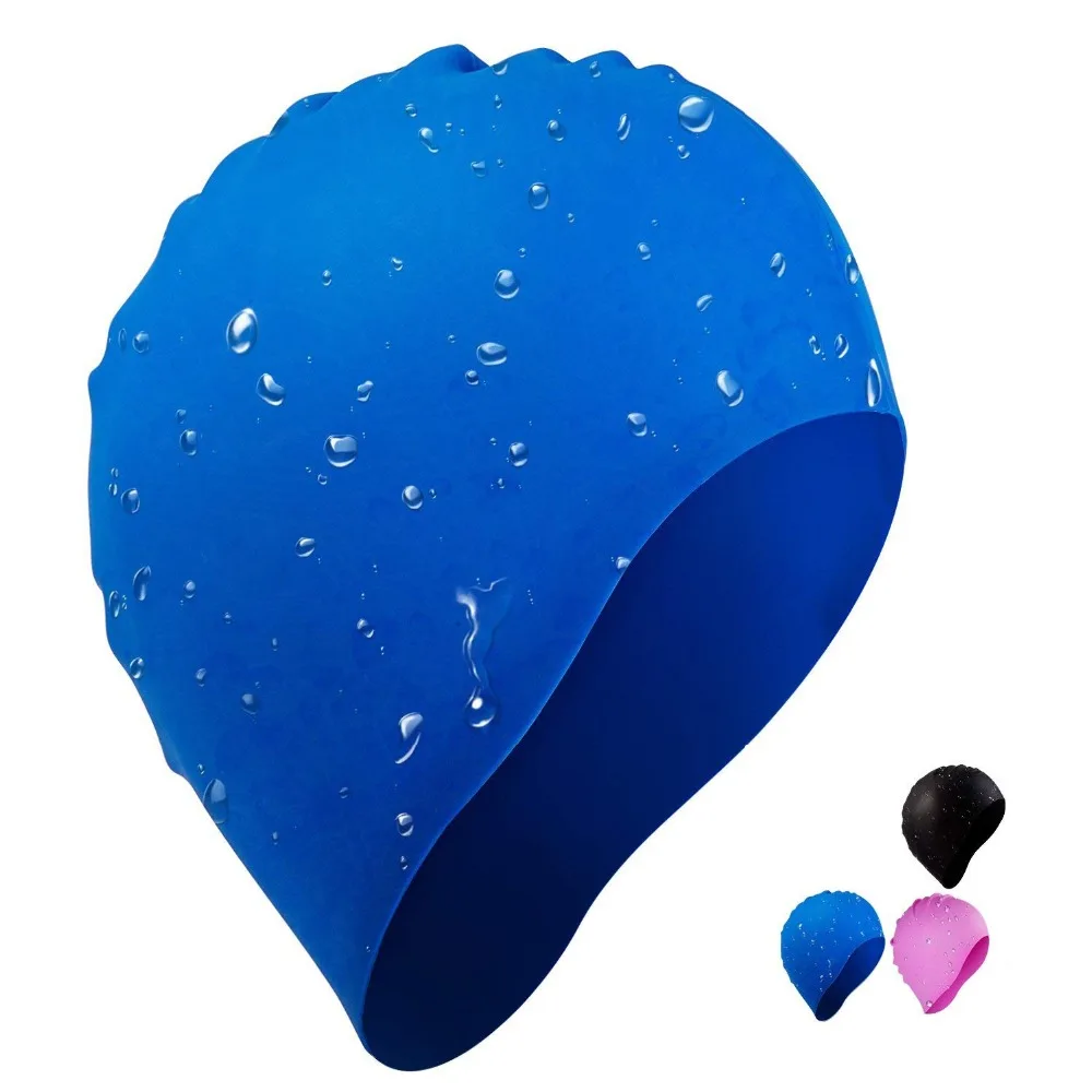 

Elastic Waterproof PU Fabric Protect Ears Long Hair Sports Swim Pool Hat Swimming Cap Free size for Men & Women Solid Color