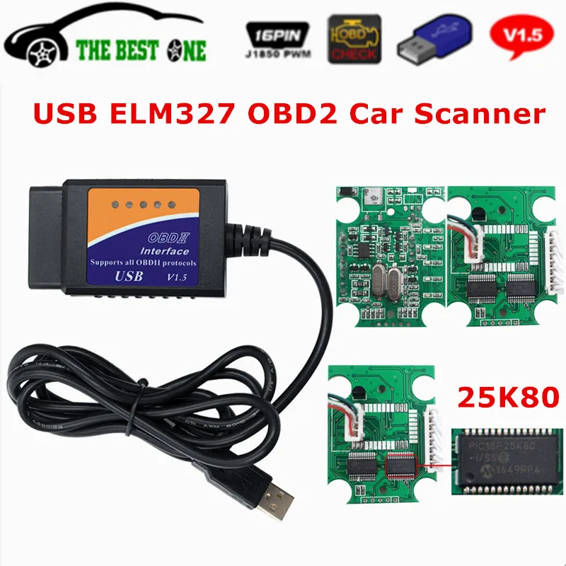 

Real 25K80 V1.5 ELM327 USB Interface OBD II Car Diagnostic Scan Tool ELM 327 USB Code Reader ELM-327 1.5 For All OBD2 Protocols