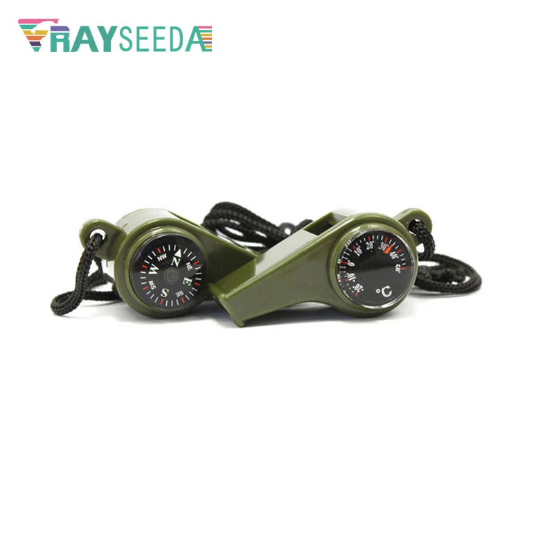 Rayseeda المحمولة الطوارئ صفارة إنقاذ متعددة الوظائف 3 في 1 التخييم الحبل صافرة مع بوصلة و ميزان الحرارة ل في الهواء الطلق
