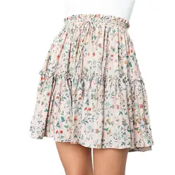 Повседневная Женская мини-юбка с принтом, модная бальная юбка на шнуровке, Женская пляжная летняя юбка, женская короткая школьная юбка с