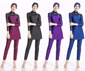 

2018 May Muslim Swimwear Women Modest Patchwork Full Cover Long Sleeve Swimsuit Islamic Hijab Islam Badpak Wear Bathing Suit