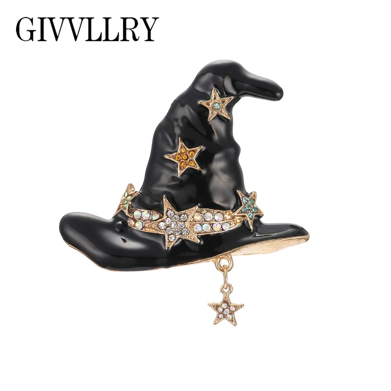 

12 pcs US1.4 per Black Enamel Hat Brooches for Kids Friend Women Men Accessories Fashion Rhinestones Star Witch Hat Lapel Pins
