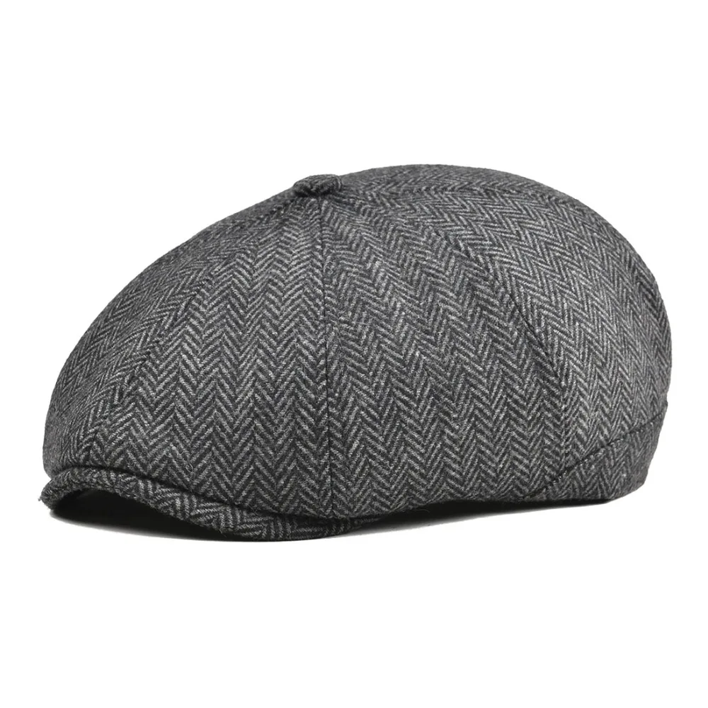 VOBOOM Women Men Tweed Woolen Newsboy Cap Herringbone 8 Panel Country ...