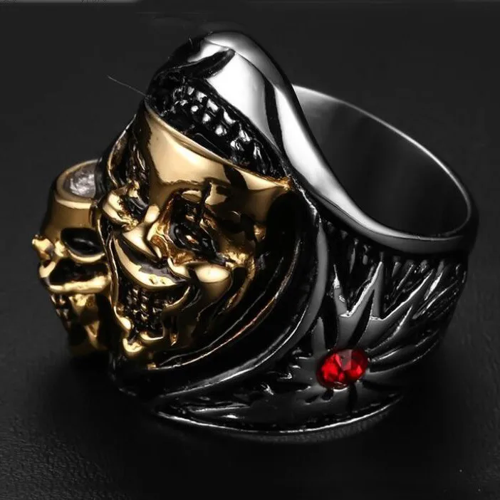 Уникальный дизайн Стильное кольцо из нержавеющей стали с кристаллами панк дизайн черепа кольца для мужчин