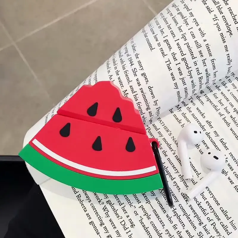 

For AirPods Case 3D Cute Watermelon Summer Fruit Bluetooth Wireless Earphone Headphone Cover Shell for Airpods 2 with Key Ring