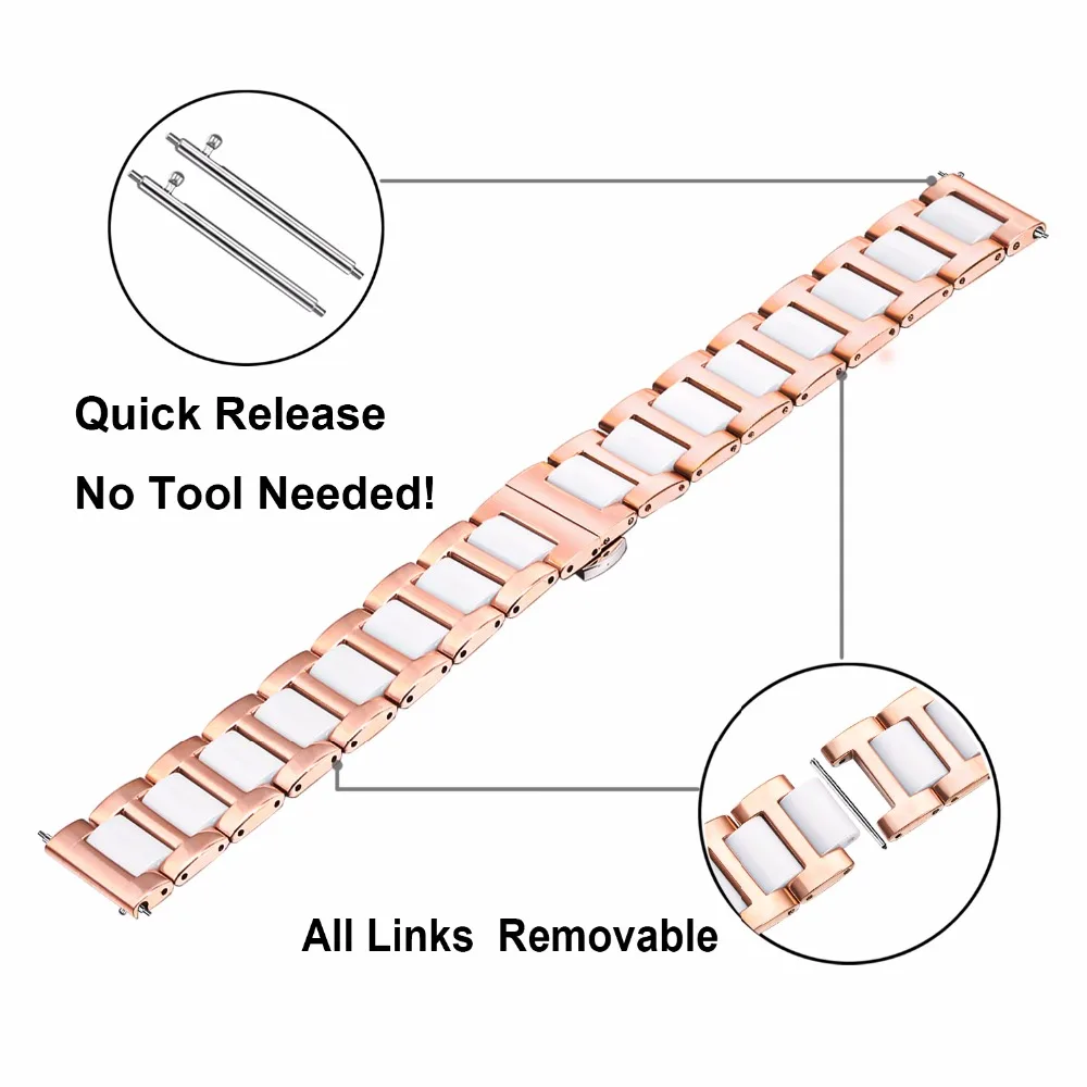 Женский ремешок из нержавеющей стали и керамики 20 мм для samsung Galaxy Watch 42 мм/Active/gear S2 классический ремешок быстросъемный ремешок
