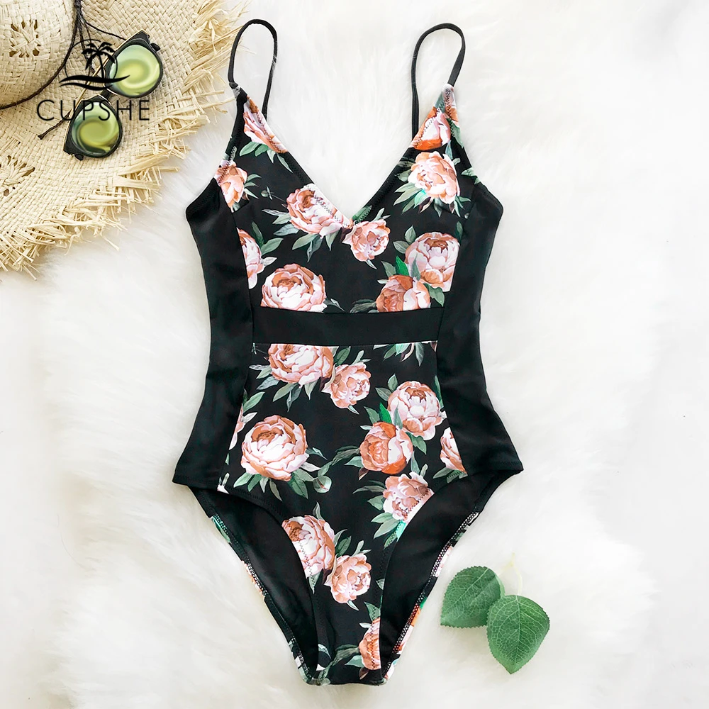 Aliexpress.com : Buy CUPSHE Happy Time Flora Print One piece Swimsuit ...