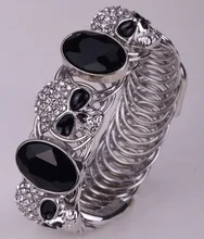 Cráneo pulsera brazalete del brazo superior de cuff brazalete del estiramiento para las mujeres niñas W/cristal de oro y plata chapada BM03