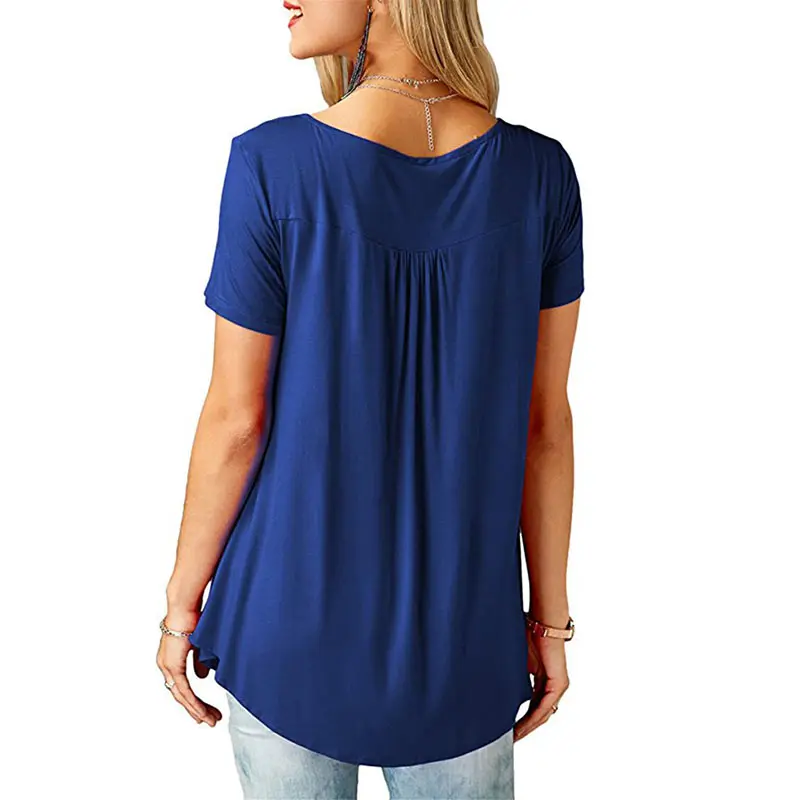 Women'S Summer Casual Short Sleeve T-Shirts Ruffle Button Up Split Neck Blouse Tunic Top Female 2018 Fashion Solid Loose Tees (10)