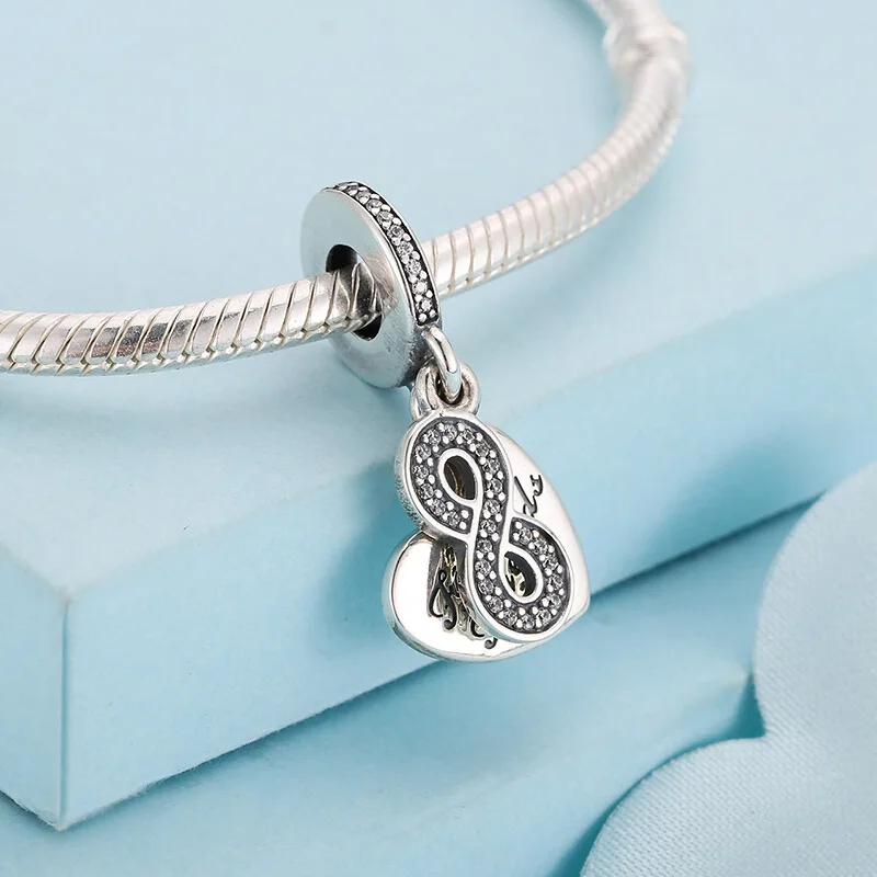 Fit Pandora Charms Bracelet DIY Clear CZ Horizontal Number 8 Infinite Pendant Letter Forever Friends Heart Dangle Femme Pulseira