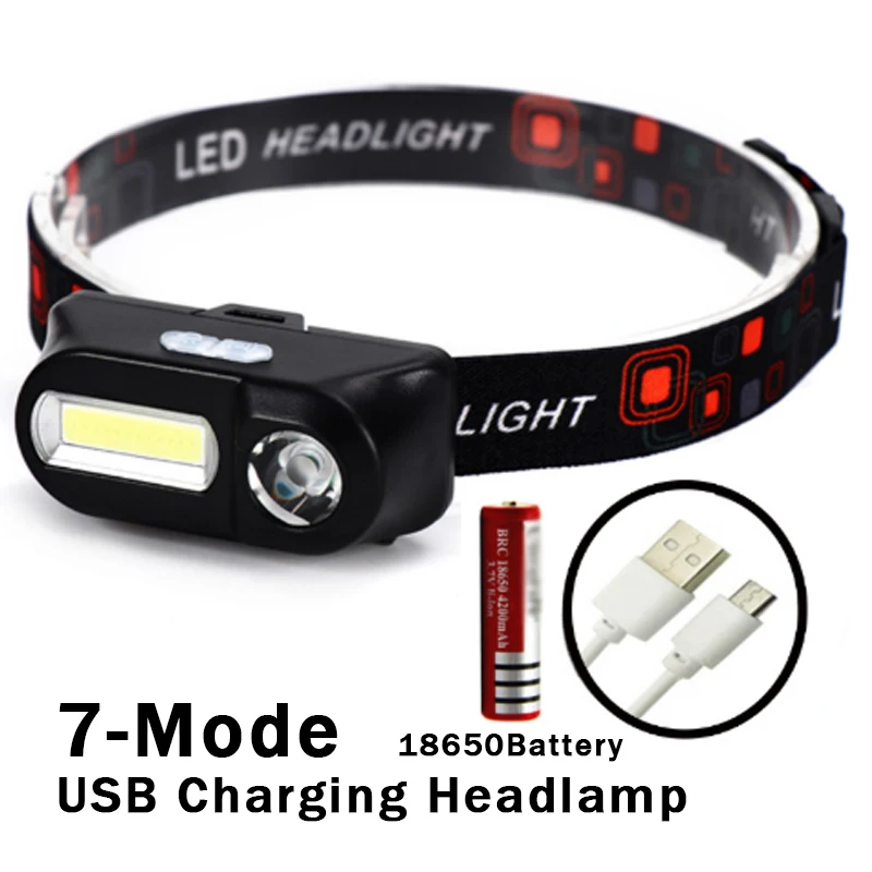 

4000ml COB XPE LED Mini Headlight 7-Mode USB Charging Headlamp Camping Flashlight Hunting Frontal Use18650 Battery