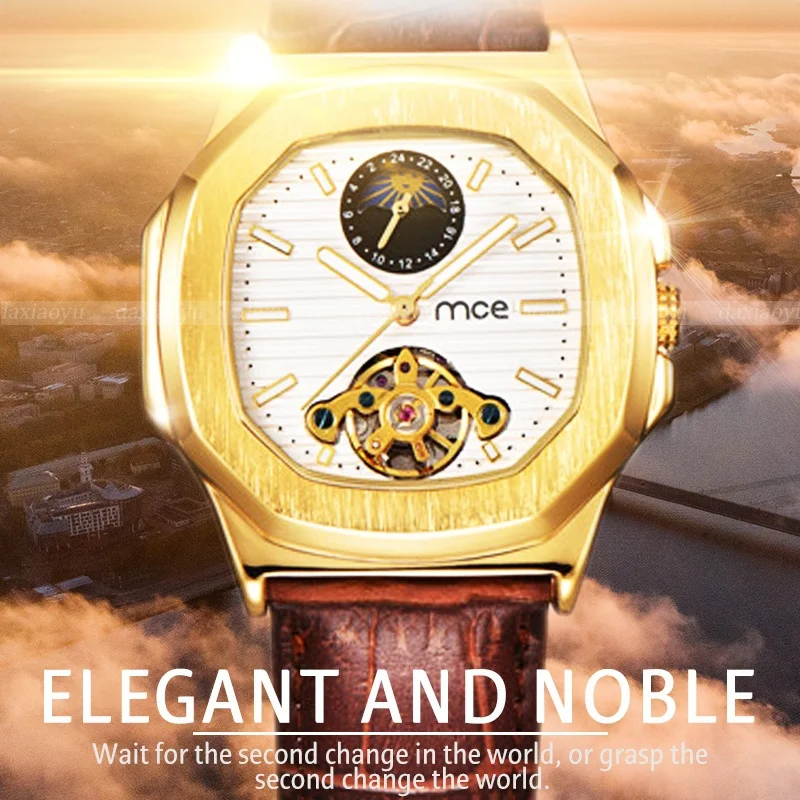 

Luxury Business Leather Band Mechanical Hand Wind Mens Watch With Gift Box