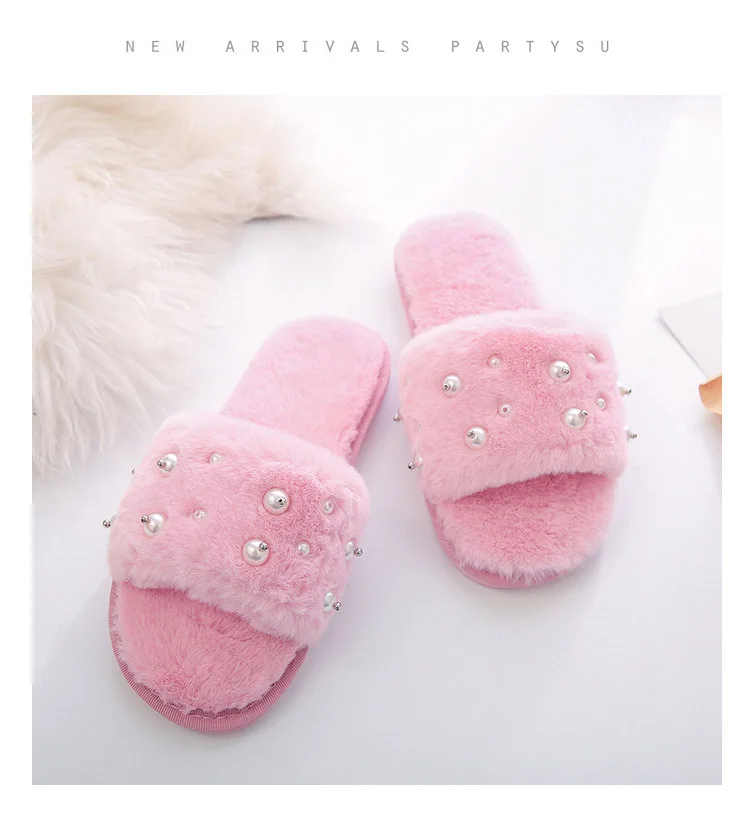 Winter New Pearl Fur Slippers Women's Velvet Slippers Floor Tow Slippers Woman Slippers Women Sapato Feminino M8G41 (16)