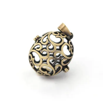 

25x23mm Vintage Filigree Flower Hollow Cage Oval Ball Locket Pendants For Essential Oil Diffuser Perfume Chime Antique Bronze