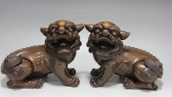 

Chinese folk Purple Copper Feng Shui talisman Evil Fu Foo Dog Lion luck Statue