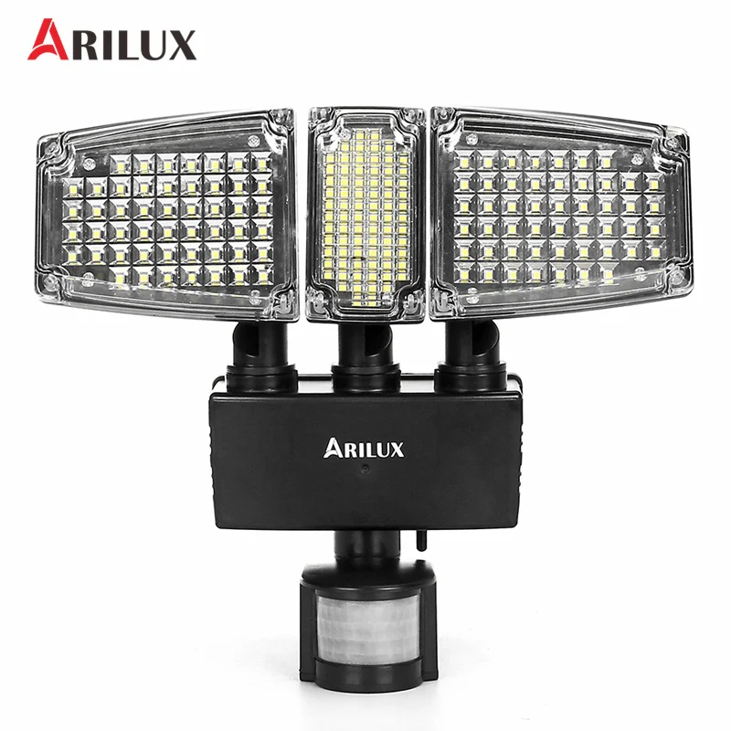 ARILUX 4,4 Вт 100 светодиодный светильник на солнечной батарее с датчиком движения, наружный водонепроницаемый настенный светильник для сада с 3 режимами безопасности