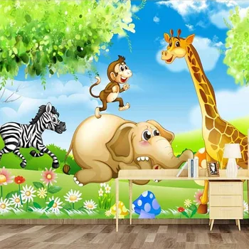 

Custom Mural Wallpaper Hand-Painted Cartoon Animal Children Mural Living Room Non-Woven Background Wall Decoration 3D Wallpaper