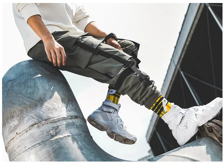 

New Men Trousers Cargo Pockets Pants Bottom Sweatpants Solid Cotton Loose Hip Hop Streetwear