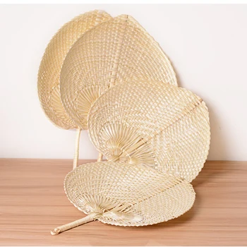 

100pcs/lot Handmade Wicker Palm Leaves Fans Rattan Natural Palm Fan HandCraft Traditional Chinese Wedding Badges