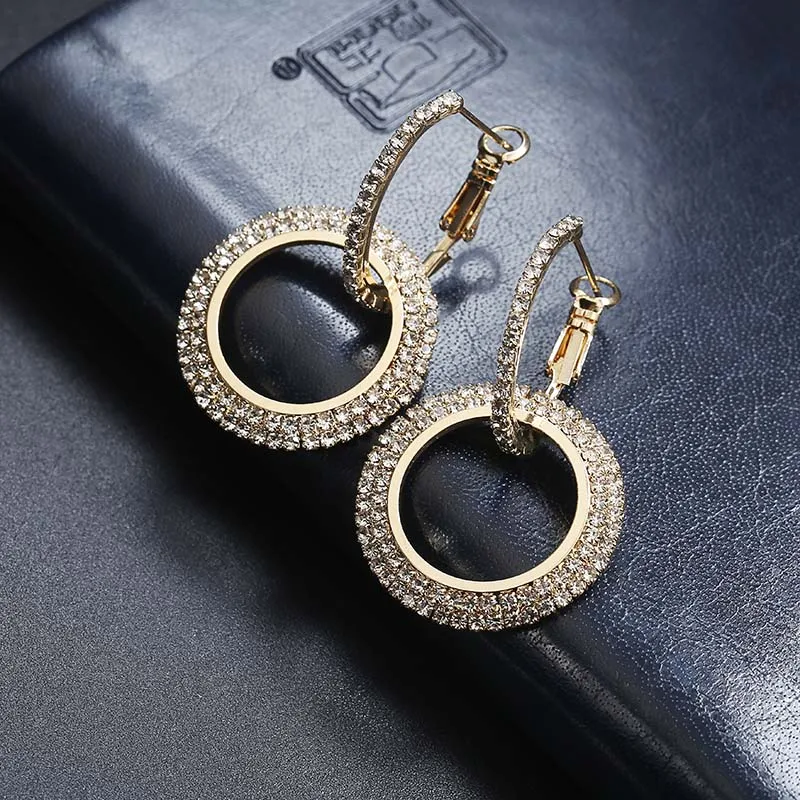 

New Design Creative Jewelry High-grade Elegant Crystal Earrings Round Gold Color Hoop Earrings Wedding party Earrings For Women