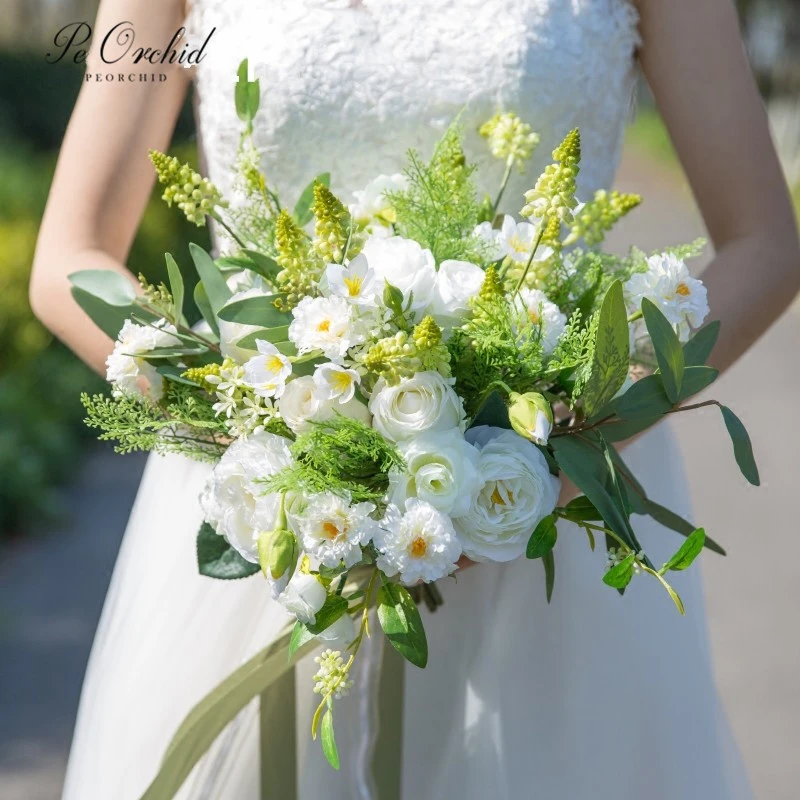 Ramos De boda PEORCHID verde blanco, hermoso ramo De novia Artificial, flor  De novia, Flores rosas, Damas De Honor 2019|Ramos de boda| - AliExpress