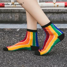 Летние новые женские носки Лоскутные цвета полосатые прозрачные сетчатые стеклянные шелковые ультратонкие прозрачные носки прозрачные кружевные длинные носки