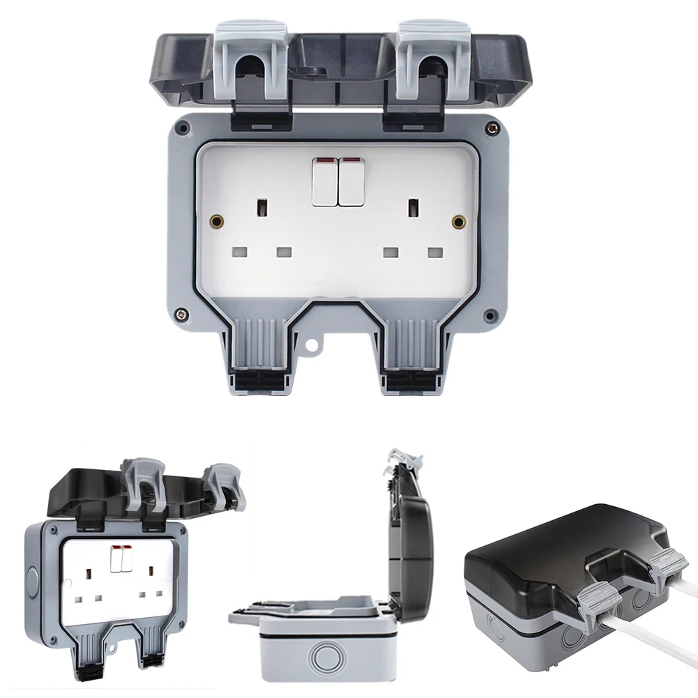 

13A Outlet Dustproof IP66 Waterproof With Cover Outdoor Socket Protection Double Plug Power Box Wall Mount External Safe