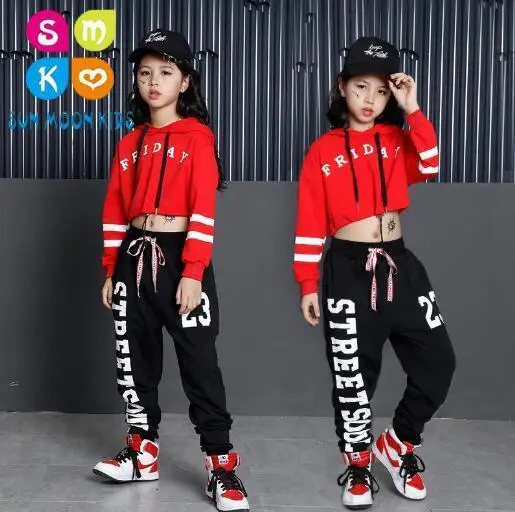 

Kids Hip Hop Dance Costumes Girls Long Sleeve Sports Suit Children Jazz Hip hop Dance Clothes Wear for Girl 6 8 10 12 Years