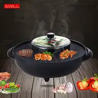 AIWILL BBQ Rookloze Elektrische Non-stick Grill Pan Shabu Hot Pot 2-IN-1