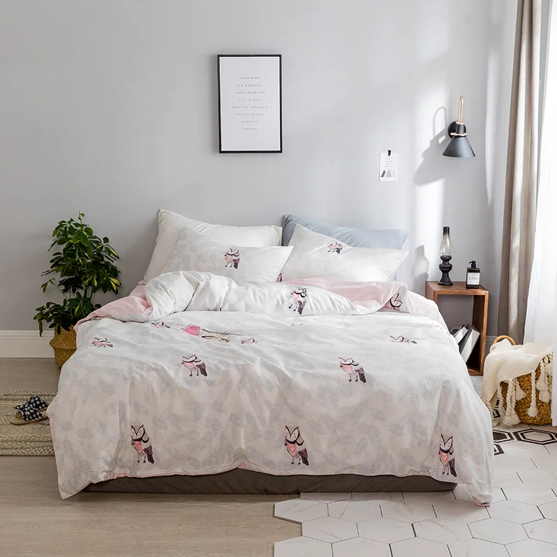 

Cartoon Owl Pattern Bedding 3/4pcs Duvet Cover Flat Bed Sheets +Pillowcase Super King Queen Full Kids Size Cotton Bedding Set
