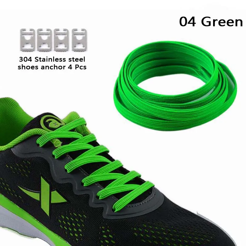 JUP 1-50 Pair  High Quality Green No Tie Shoelaces Men Women Kids Sports Sneakers Elastic Flat Shoes Laces Metal Shoelace Buckle