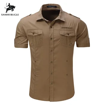 

Brand clothing New Arrival Mens Cargo Shirt Men Casual Shirt Solid Short Sleeve Shirts Work Shirt for Male USA Size S-XXL
