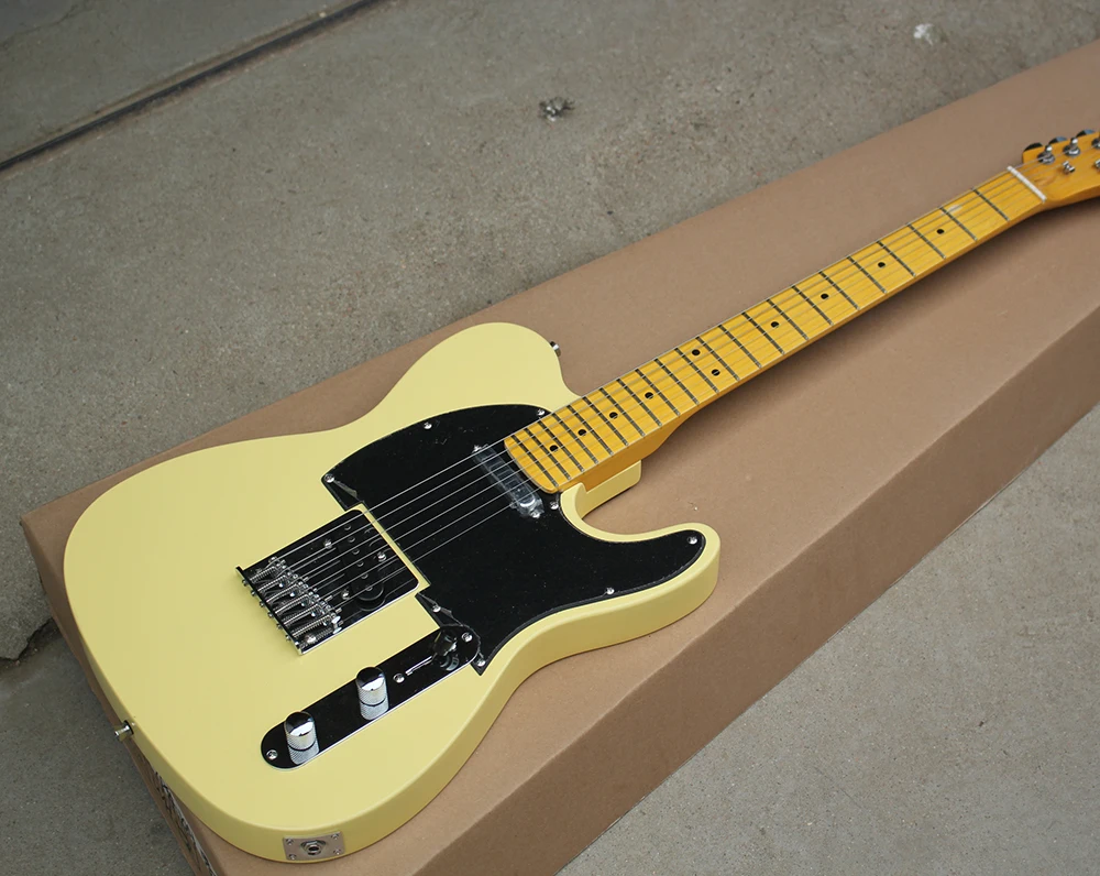 

Factory Custom Milk Yellow Electric Guitar with Yellow Maple Fretboard,Chrome Hardware,Maple Neck,Offer Customized