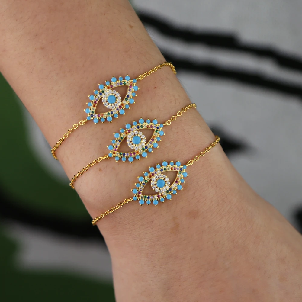 

New arrived turquoises cubic zirconia turkish evil eye rainbow colorful cz sweet adorable jewelry cute boy girl charm bracelet