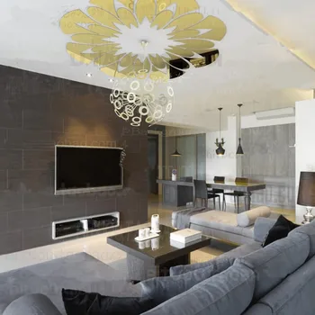 

MEYA 3D Ceiling Top Lamp Acrylic Wall Mirror Sticker , DIY 80x80cm Wall Mirror Decal For Home Interior House Deco