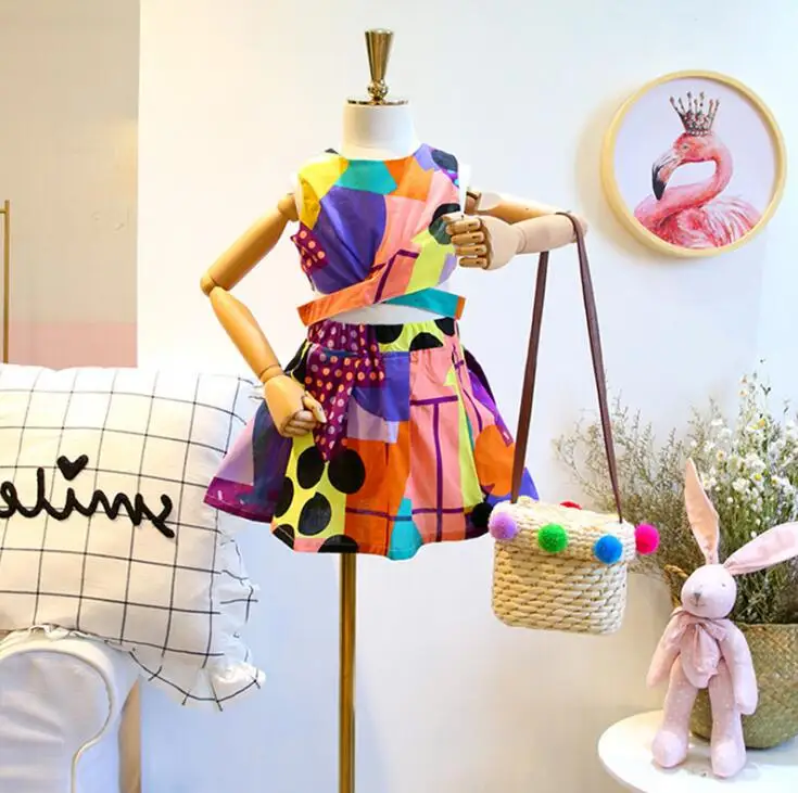 

New 2019 Baby Girls Summer Fashion Colorful Sets, Top +Skirts 5 sets/lot, Wholesale Free Shipping
