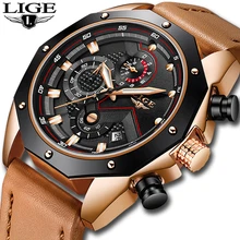 LIGE Mens Watches Top Brand Luxury Quartz Gold Watch Men Casual Leather Military Waterproof Sport Wristwatch Relogio Masculino