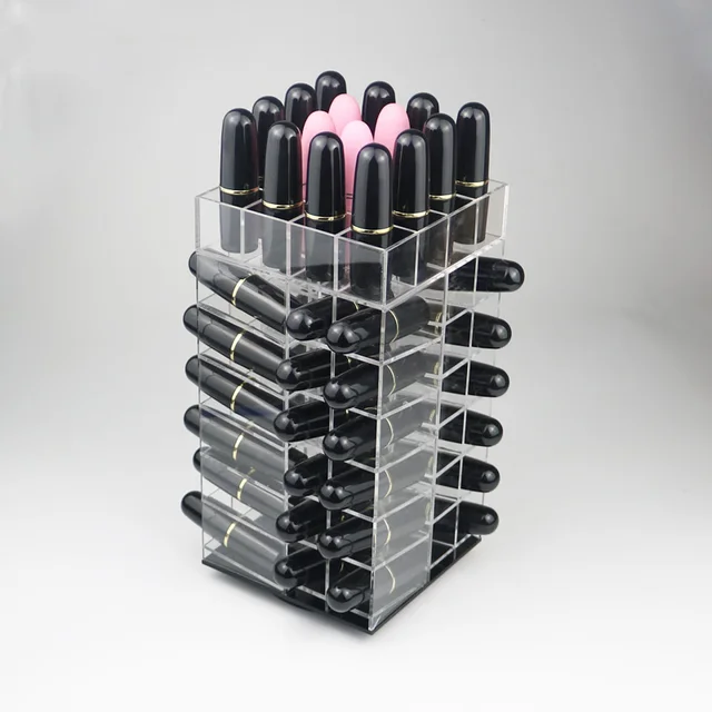 Acrylic 64 Slots Lipstick Storage Rack Clear/Black Ground Lip Gross Organizer Lipstick Standing