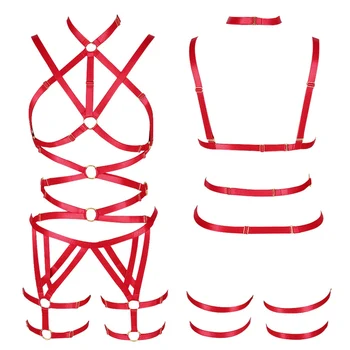 

Body Harness Bra Sexy Red Set Women Breast Belt Elastic Pastel Goth Punk Garter Belts Adjustable Plus Size Festival Rave Party