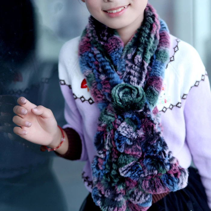 Download Child Winter Rex rabbit scarf Fancy Rabbit fur muffler Scarf Girl's all match rabbit fur shawls ...